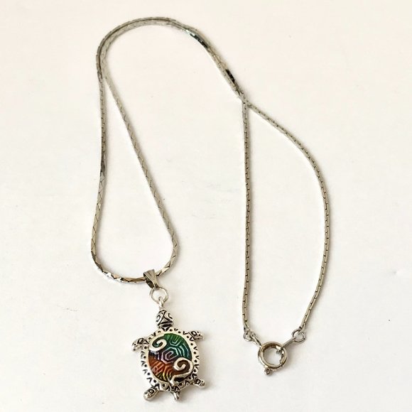 Silver Sea Turtle Pendant Necklace Colorful Enamel Plated 19" Nautical Island - Picture 6 of 14